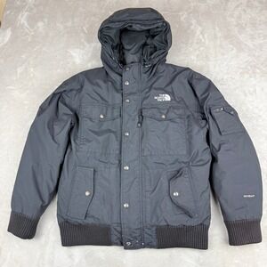 The North Face HyVent Bomber Jacket Mens Medium Black Goose Down Hooded Puffer